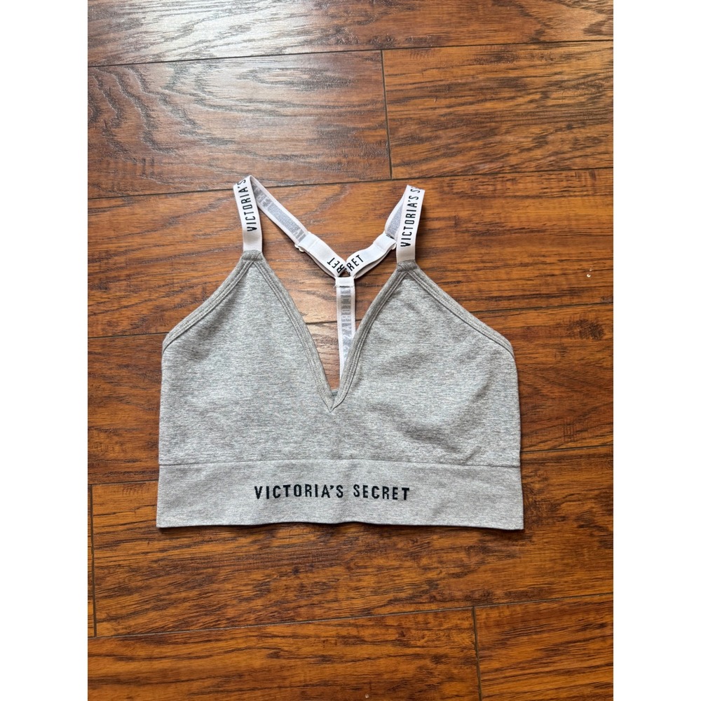 Victoria's Secret Gray Logo T-Back Bralette V-Neck Wireless Lounge Bra S